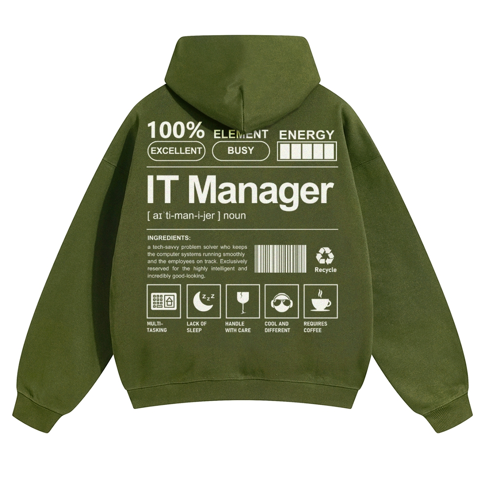 IT Manager Solid Color Hoodie Customscool