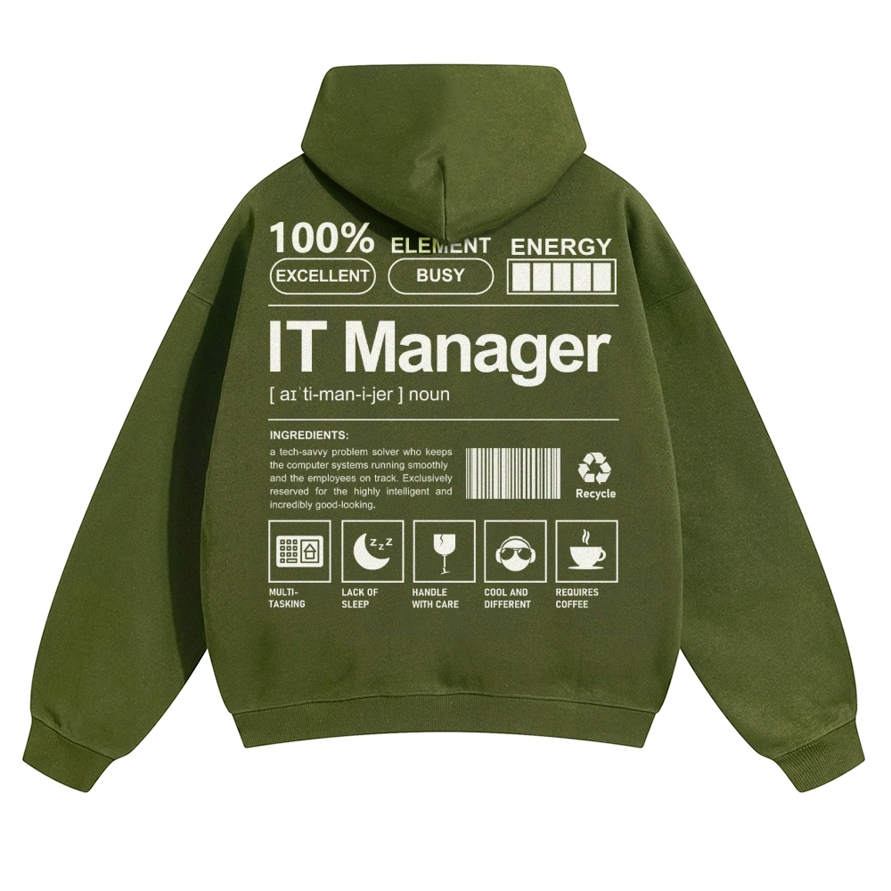 IT Manager Solid Color Hoodie Customscool