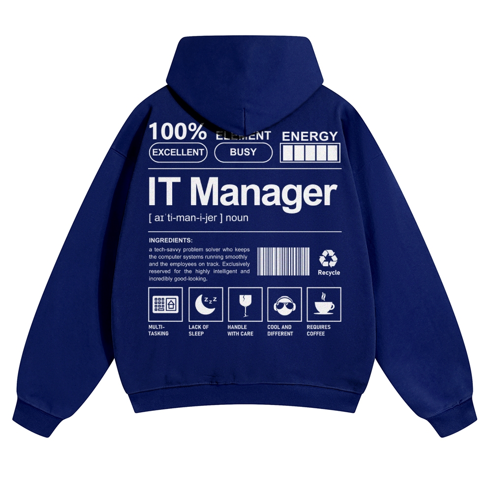 IT Manager Solid Color Hoodie Customscool