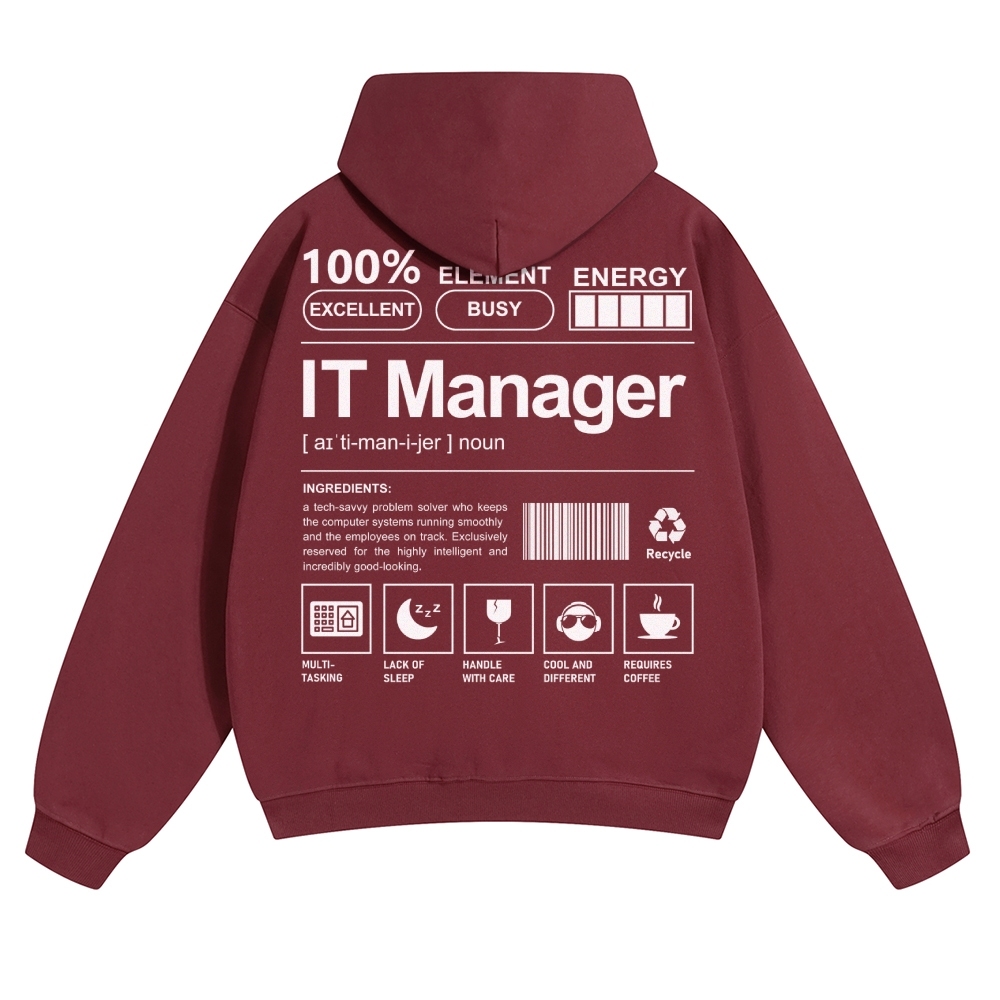 IT Manager Solid Color Hoodie Customscool