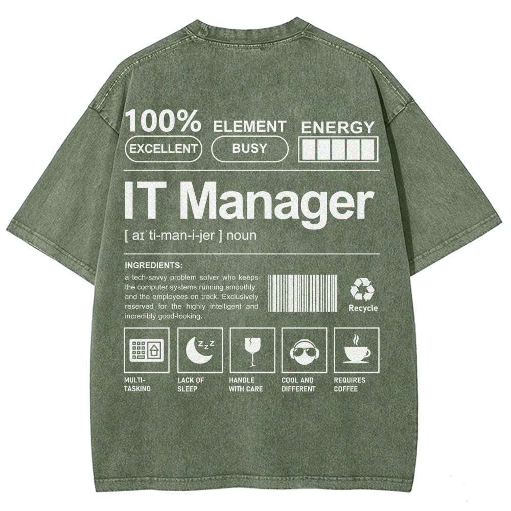IT Manager Unisex Fit Washed T-Shirt Customscool