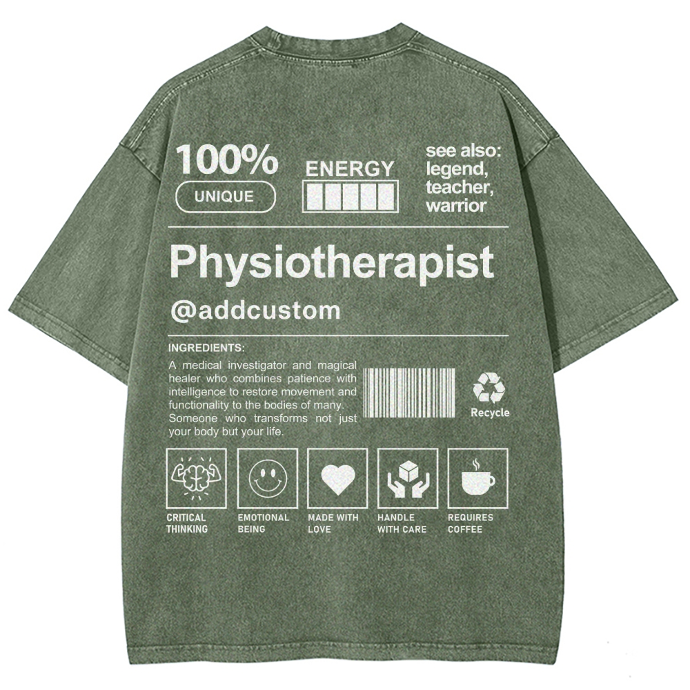 Physiotherapist@addcustom Unisex Fit Washed T-Shirt Customscool