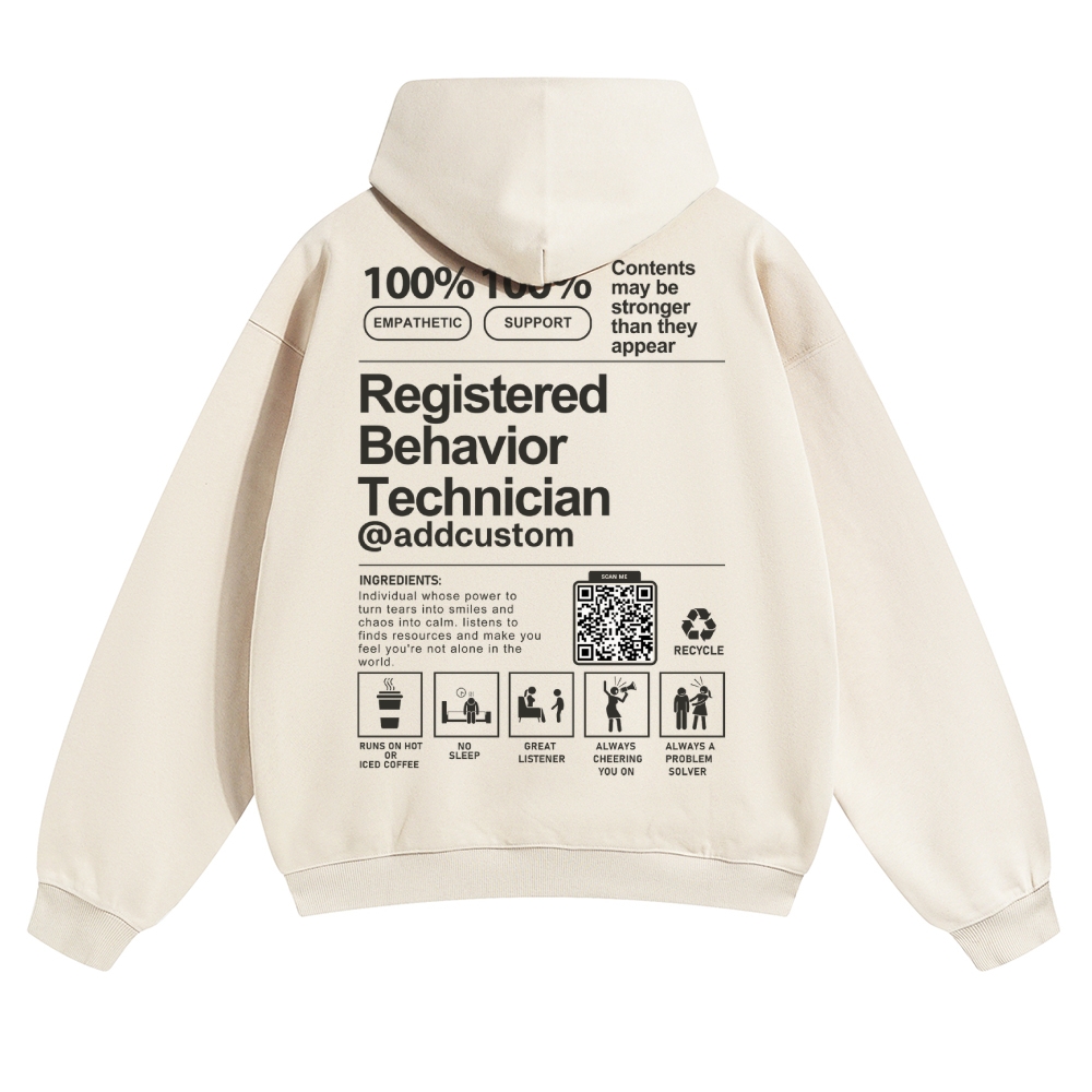 Registered Behavior Technician Addcustom QR Code Casual Solid Color Hoodie Customscool