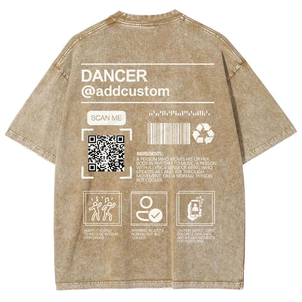 Dancer Addcustom QR Code Name Unisex Fit Washed T-Shirt Customscool
