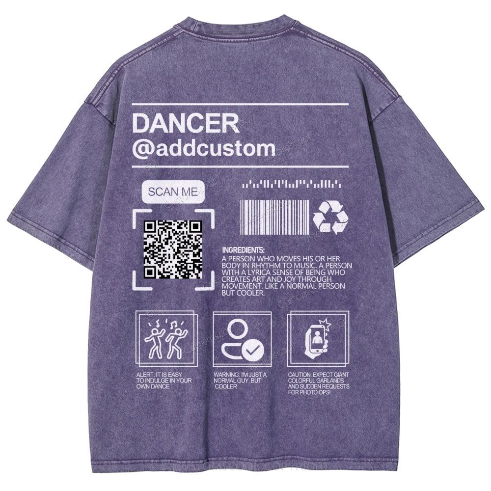 Dancer Addcustom QR Code Name Unisex Fit Washed T-Shirt Customscool