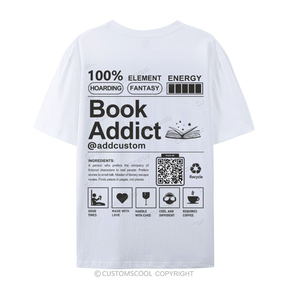 Book Addict Addcustom QR Code Casual Short Sleeve T-Shirt Customscool