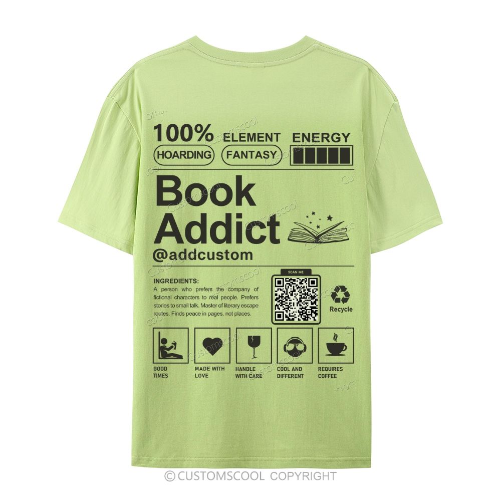 Book Addict Addcustom QR Code Casual Short Sleeve T-Shirt Customscool