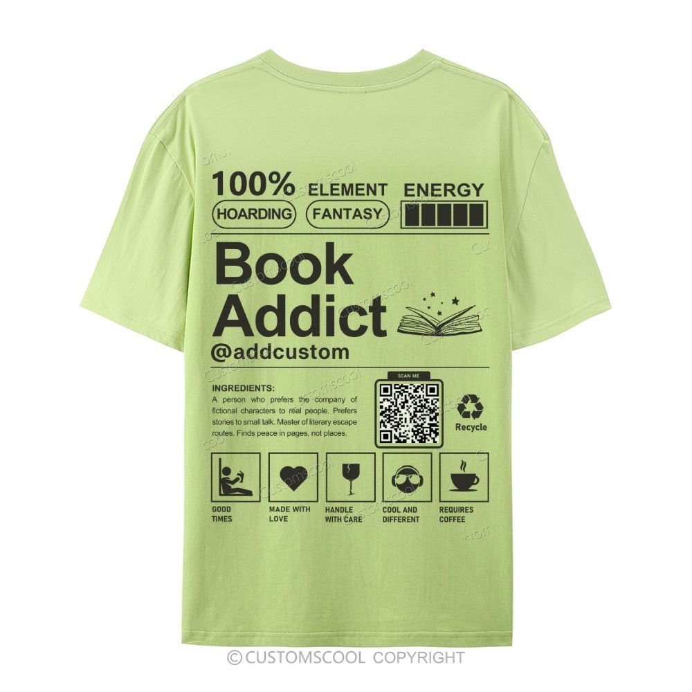 Book Addict Addcustom QR Code Casual Short Sleeve T-Shirt Customscool