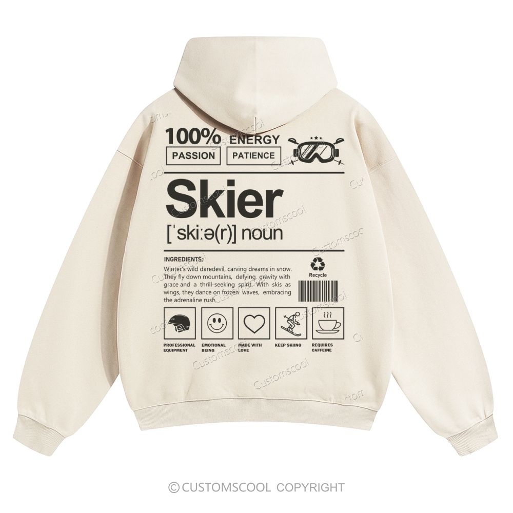 Skier Solid Color Hoodie Customscool