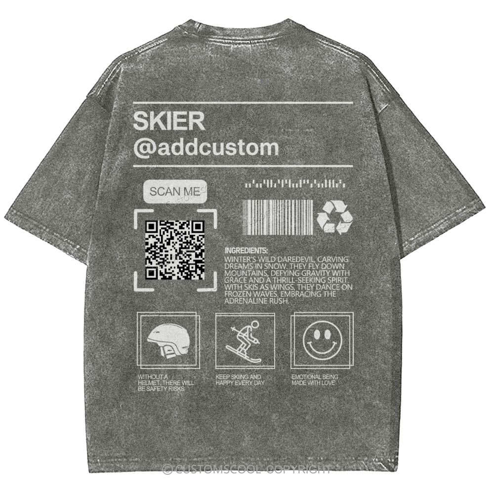 Skier Addcustom QR Code Name Unisex Fit Washed T-Shirt Customscool