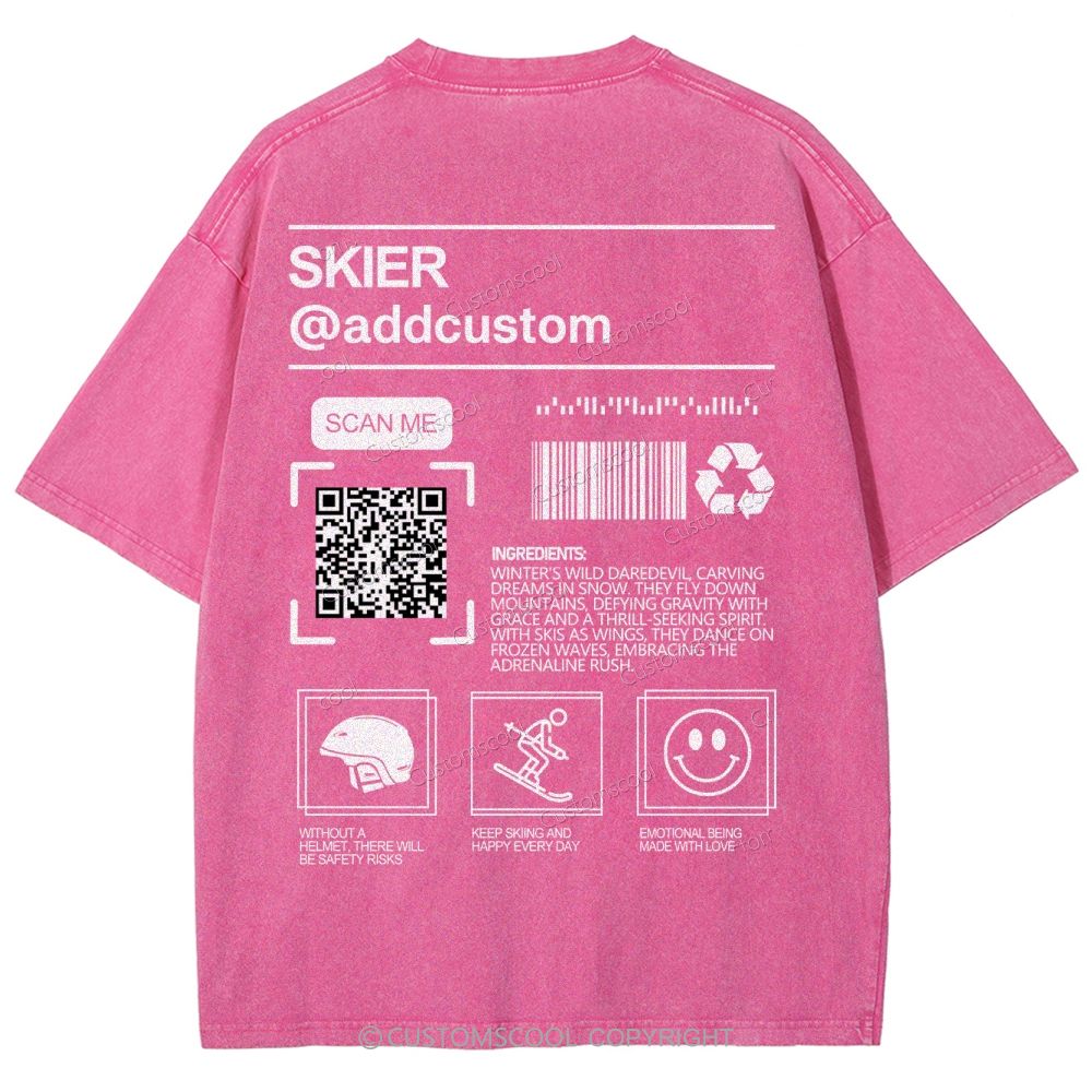 Skier Addcustom QR Code Name Unisex Fit Washed T-Shirt Customscool
