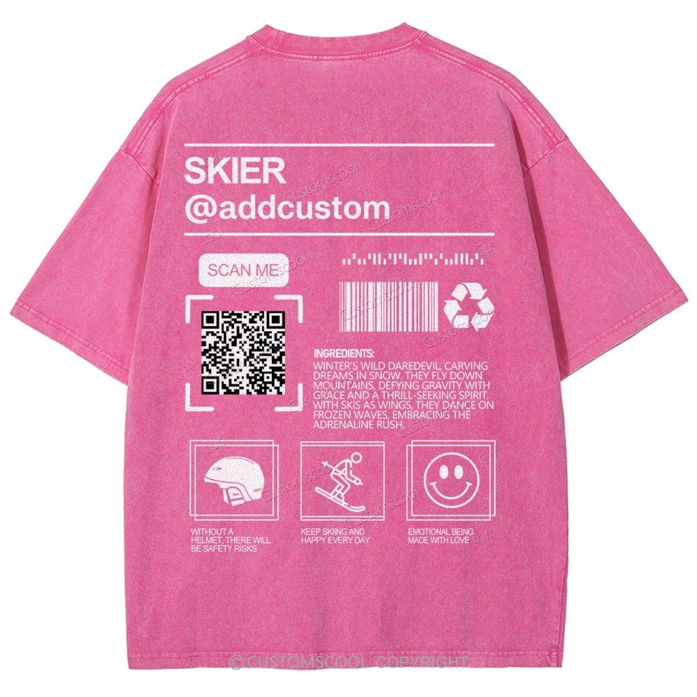 Skier Addcustom QR Code Name Unisex Fit Washed T-Shirt Customscool