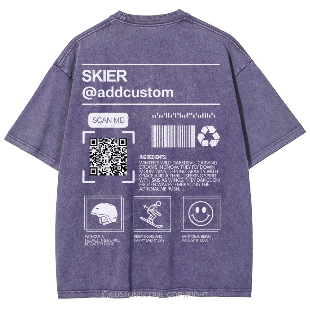 Skier Addcustom QR Code Name Unisex Fit Washed T-Shirt Customscool