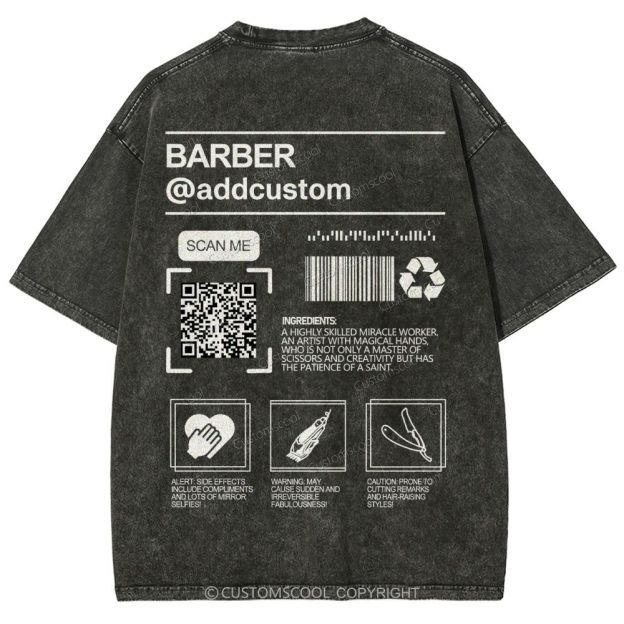 Barber Addcustom QR Code Name Unisex Fit Washed T-Shirt Customscool