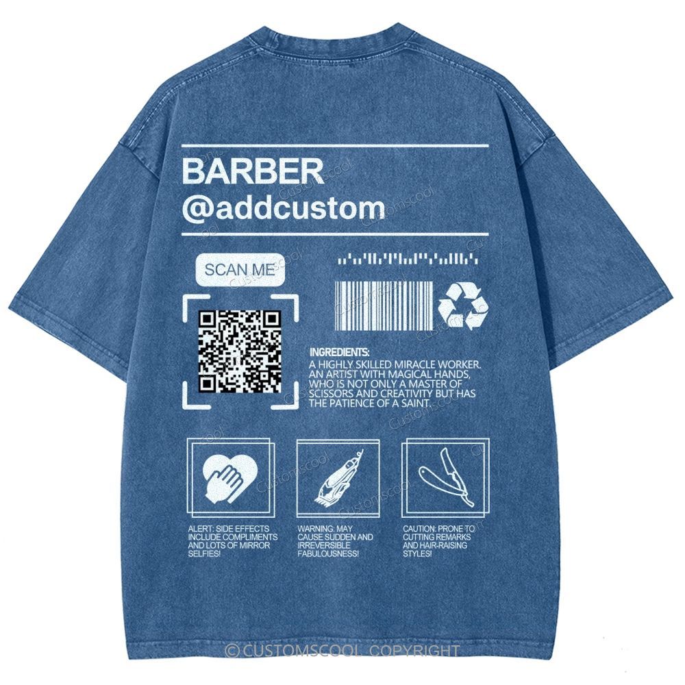 Barber Addcustom QR Code Name Unisex Fit Washed T-Shirt Customscool