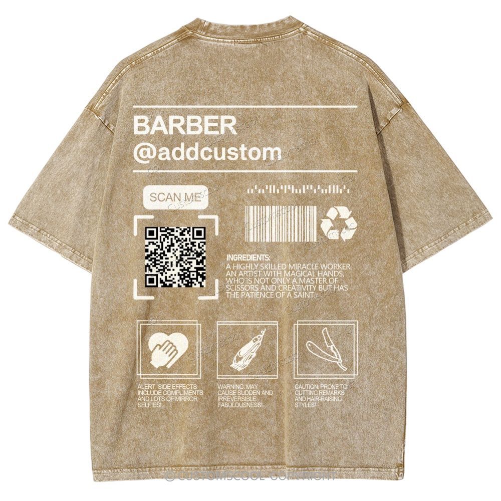Barber Addcustom QR Code Name Unisex Fit Washed T-Shirt Customscool
