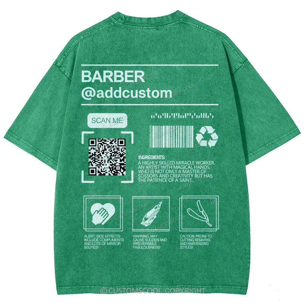 Barber Addcustom QR Code Name Unisex Fit Washed T-Shirt Customscool