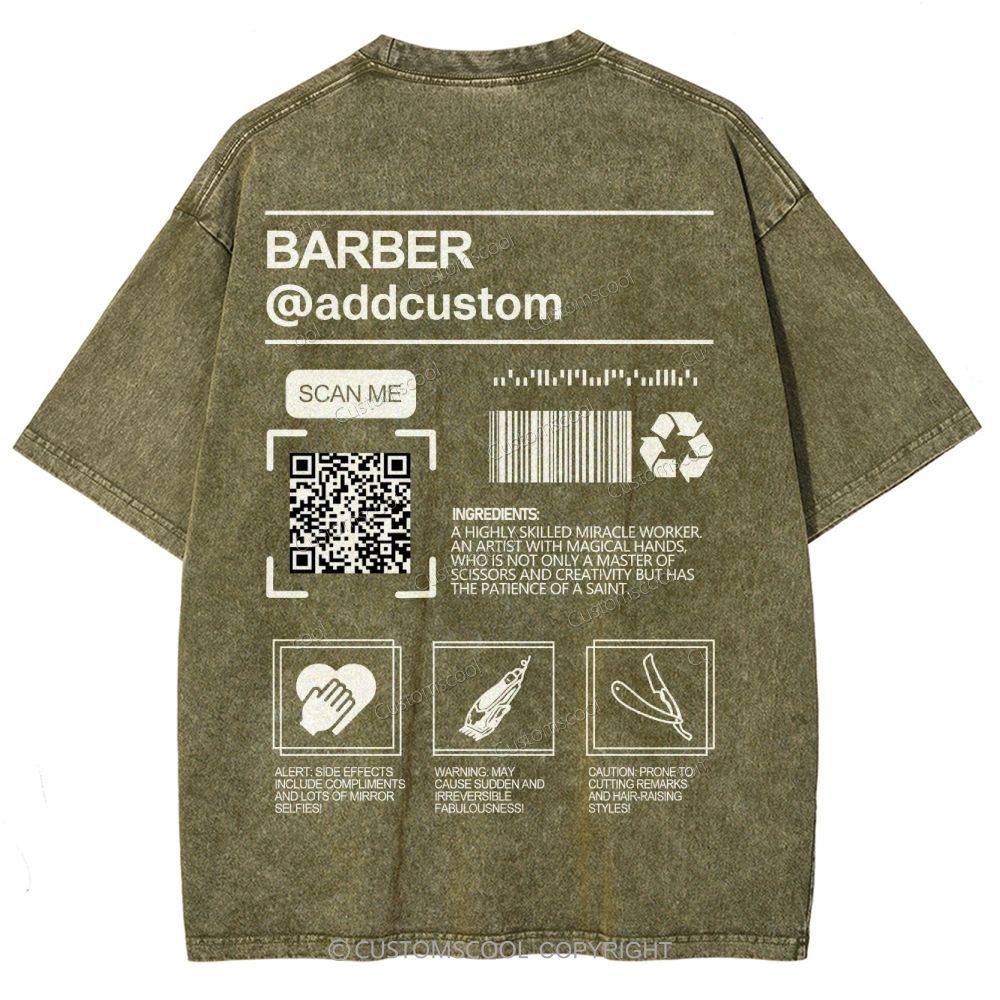 Barber Addcustom QR Code Name Unisex Fit Washed T-Shirt Customscool