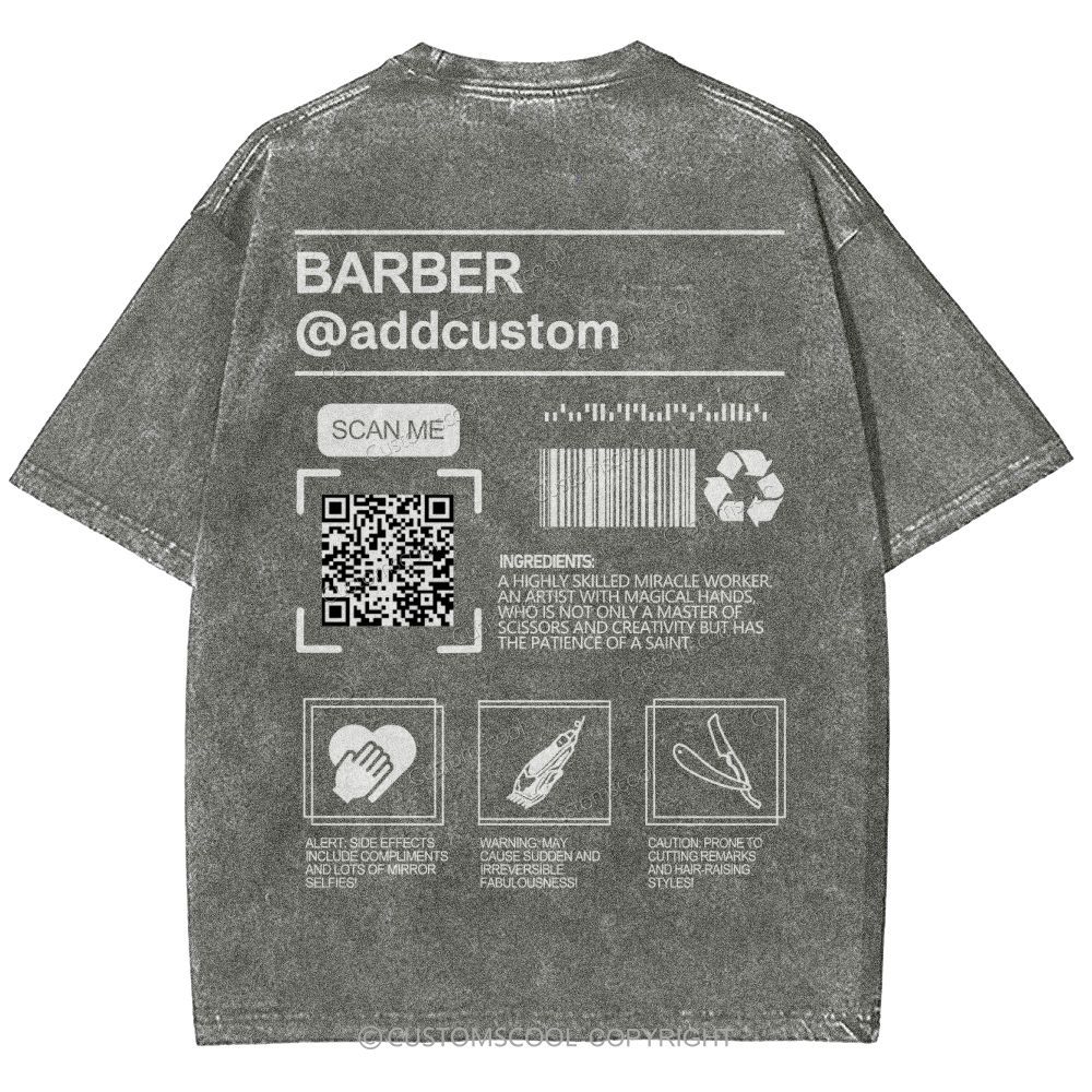 Barber Addcustom QR Code Name Unisex Fit Washed T-Shirt Customscool