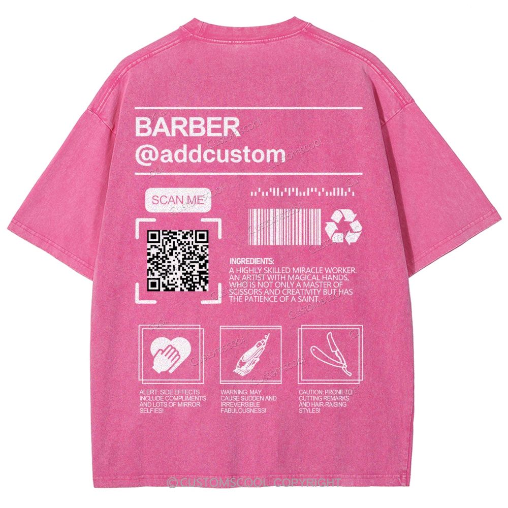 Barber Addcustom QR Code Name Unisex Fit Washed T-Shirt Customscool