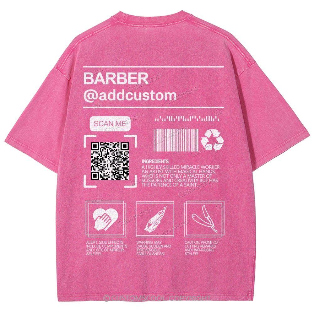 Barber Addcustom QR Code Name Unisex Fit Washed T-Shirt Customscool