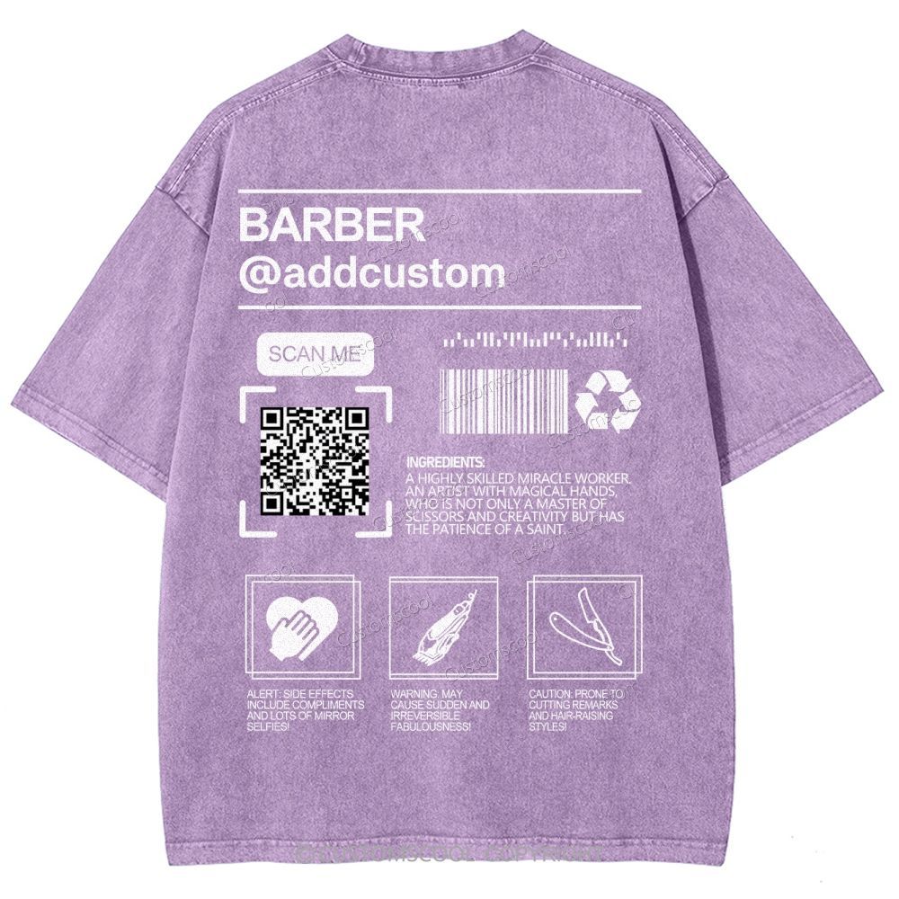 Barber Addcustom QR Code Name Unisex Fit Washed T-Shirt Customscool