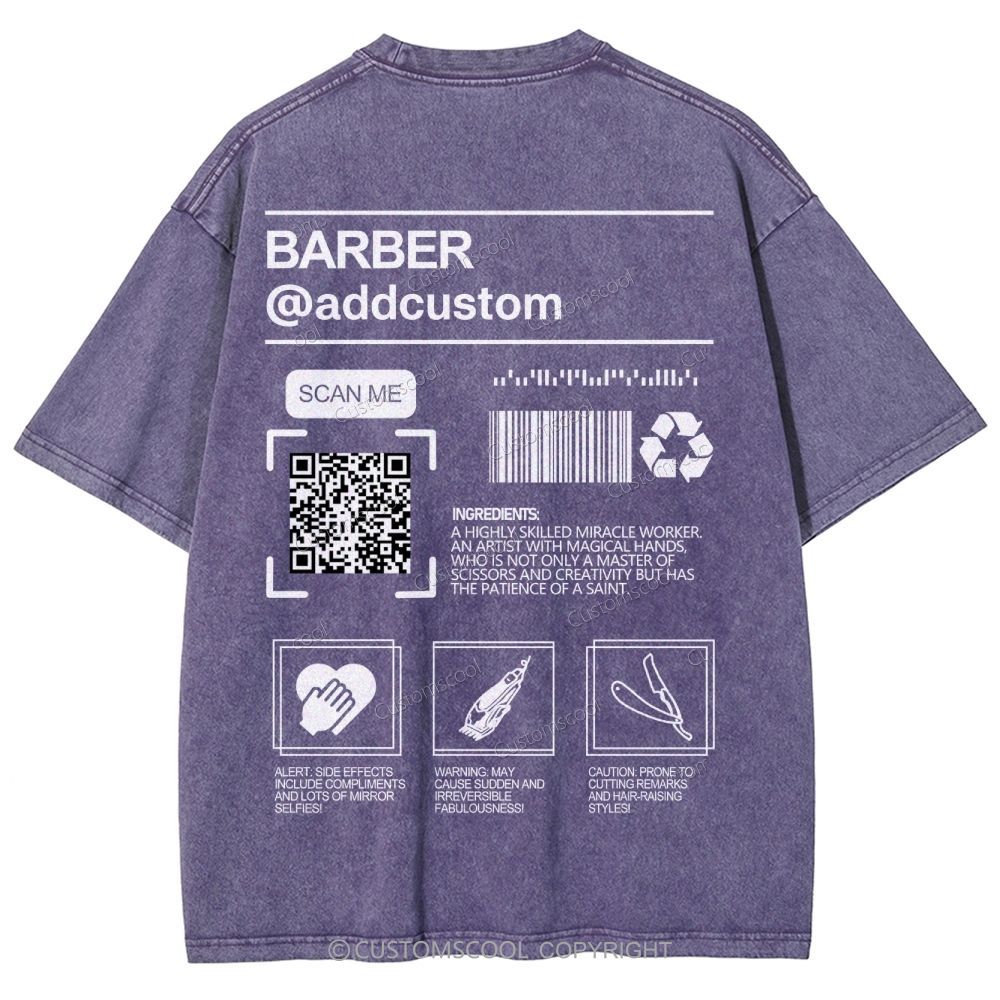 Barber Addcustom QR Code Name Unisex Fit Washed T-Shirt Customscool