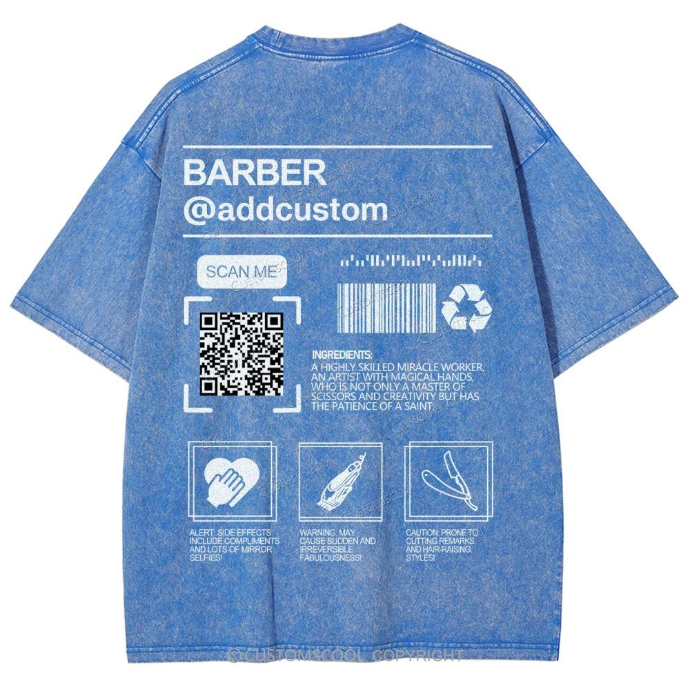 Barber Addcustom QR Code Name Unisex Fit Washed T-Shirt Customscool