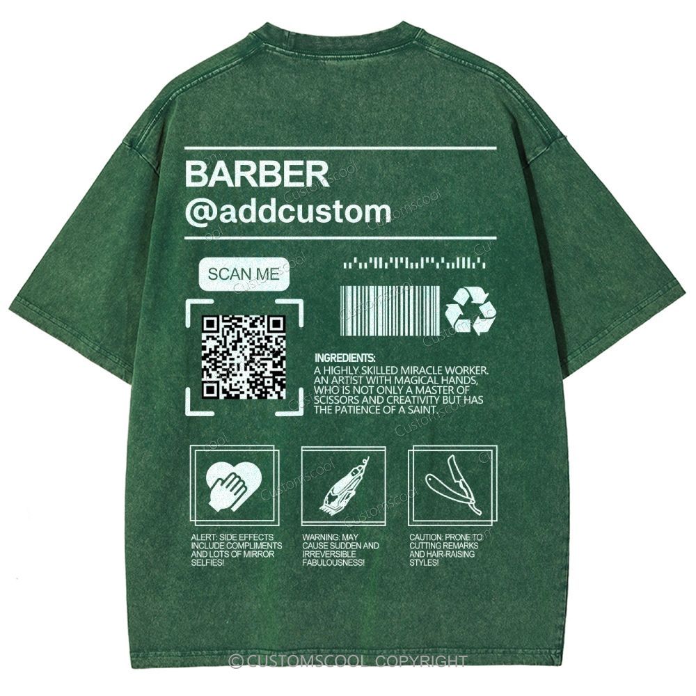 Barber Addcustom QR Code Name Unisex Fit Washed T-Shirt Customscool