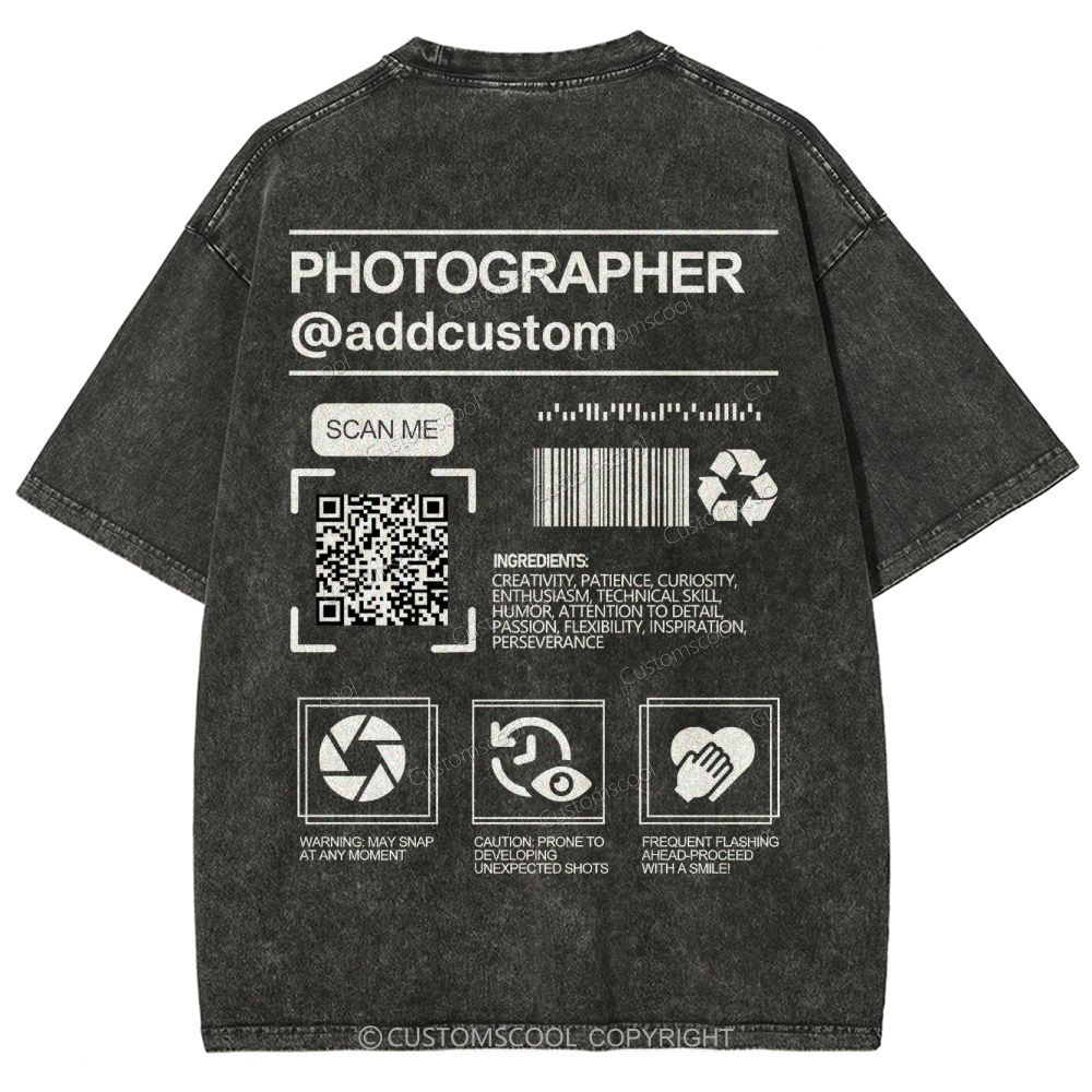 Photographer Addcustom QR Code Name Unisex Fit Washed T-Shirt