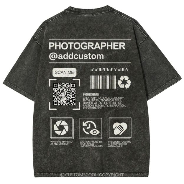 Photographer Addcustom QR Code Name Unisex Fit Washed T-Shirt Customscool
