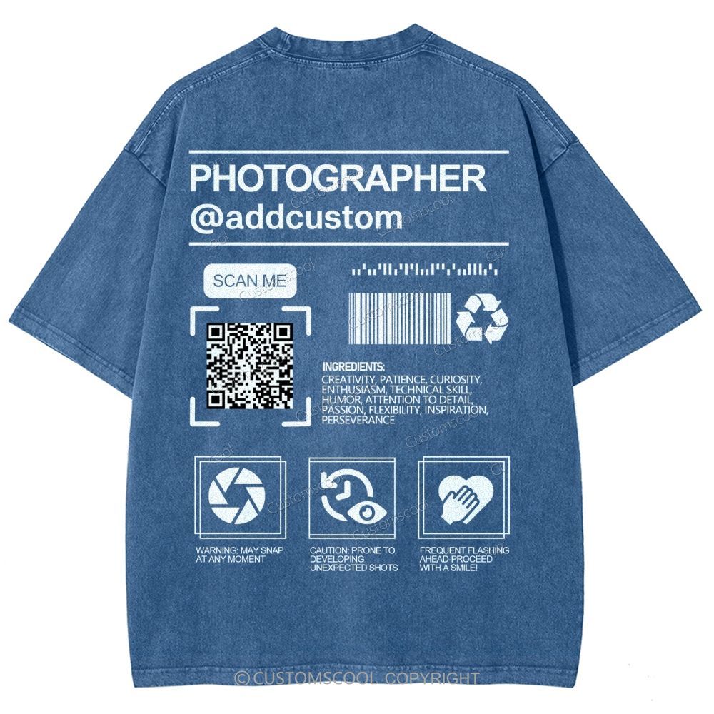 Photographer Addcustom QR Code Name Unisex Fit Washed T-Shirt Customscool