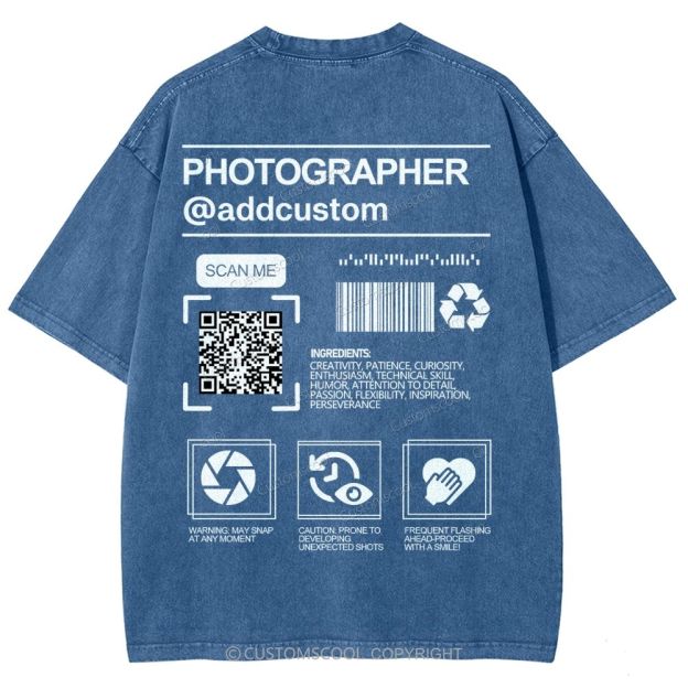 Photographer Addcustom QR Code Name Unisex Fit Washed T-Shirt Customscool