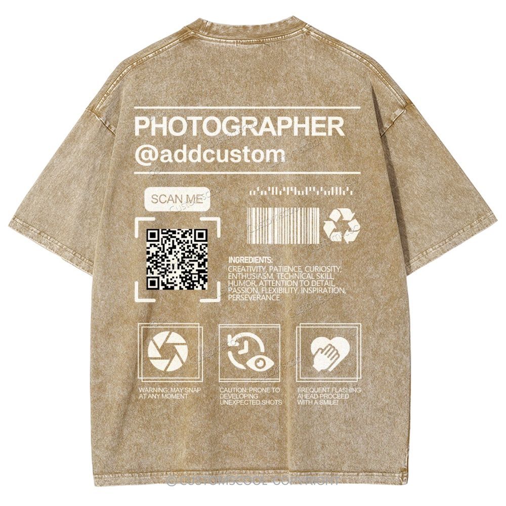 Photographer Addcustom QR Code Name Unisex Fit Washed T-Shirt Customscool