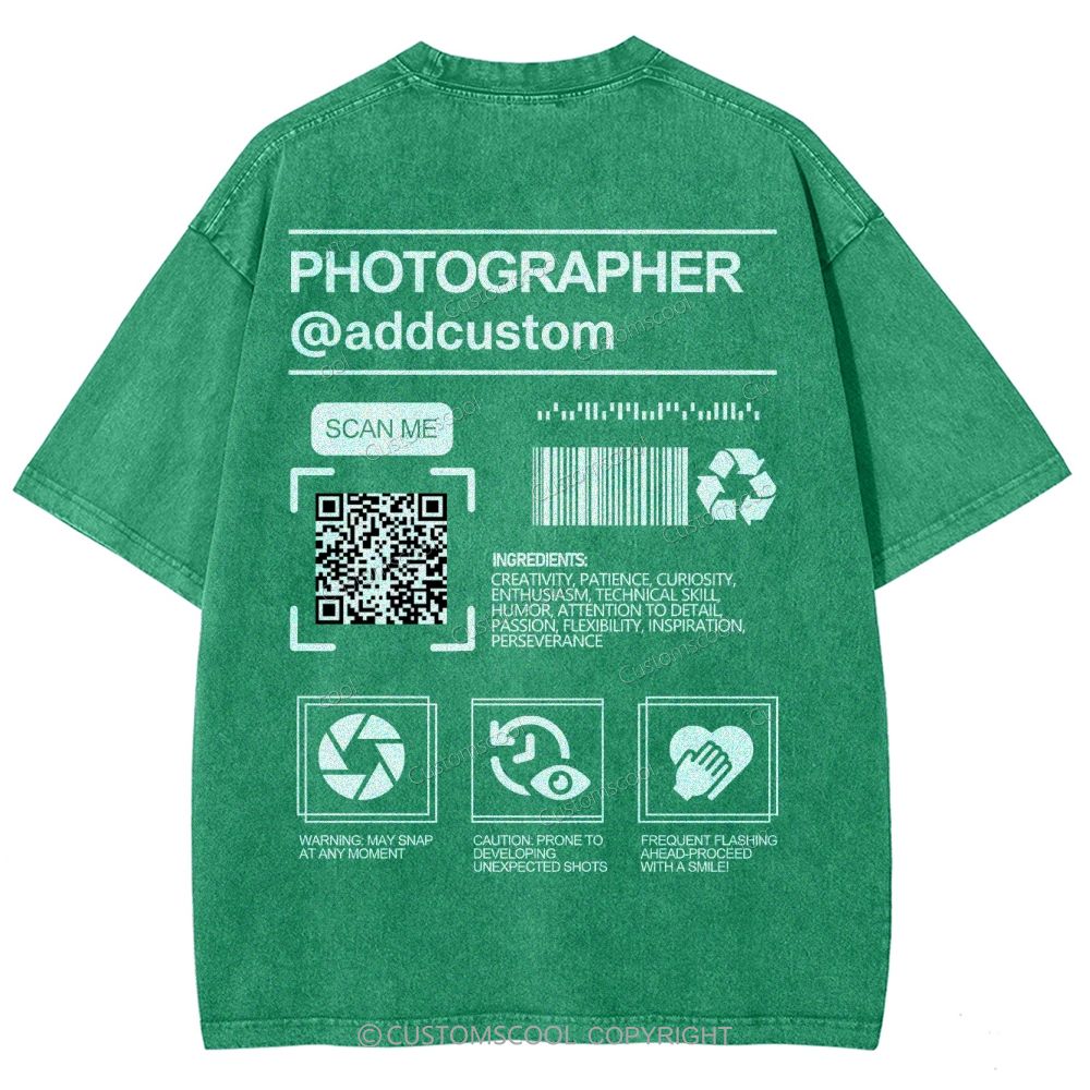 Photographer Addcustom QR Code Name Unisex Fit Washed T-Shirt Customscool