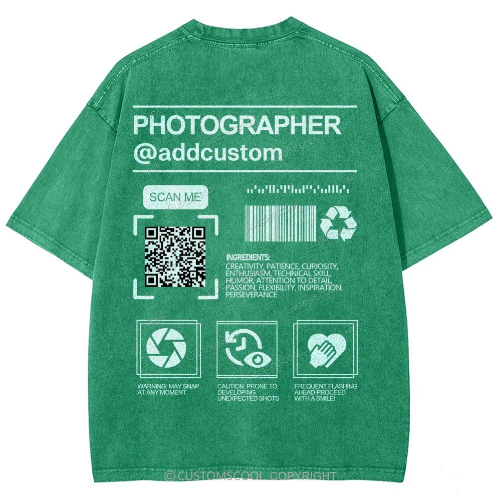 Photographer Addcustom QR Code Name Unisex Fit Washed T-Shirt Customscool