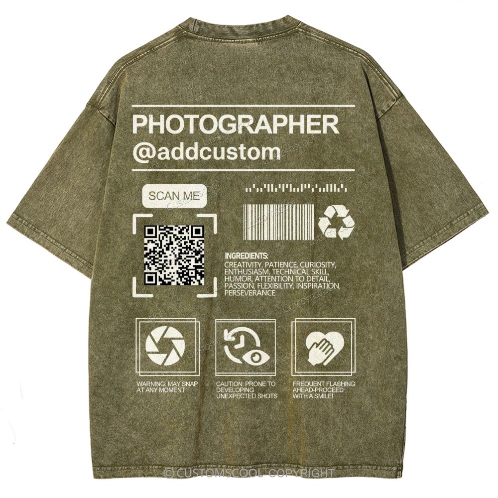 Photographer Addcustom QR Code Name Unisex Fit Washed T-Shirt Customscool