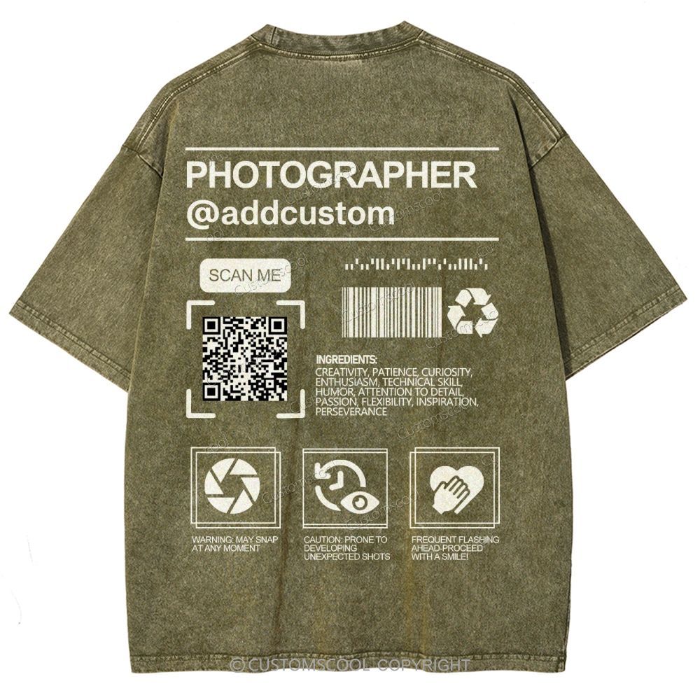 Photographer Addcustom QR Code Name Unisex Fit Washed T-Shirt Customscool