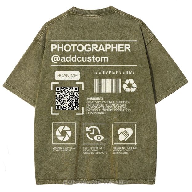 Photographer Addcustom QR Code Name Unisex Fit Washed T-Shirt Customscool