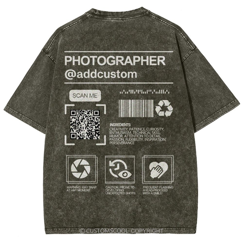 Photographer Addcustom QR Code Name Unisex Fit Washed T-Shirt Customscool