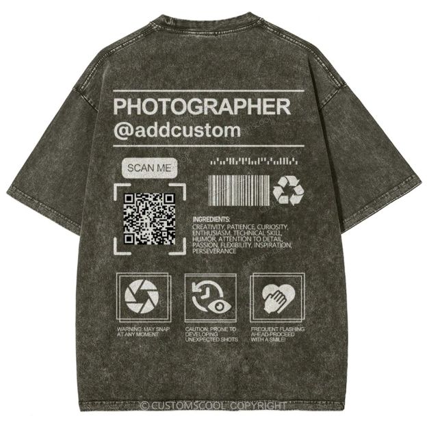 Photographer Addcustom QR Code Name Unisex Fit Washed T-Shirt Customscool