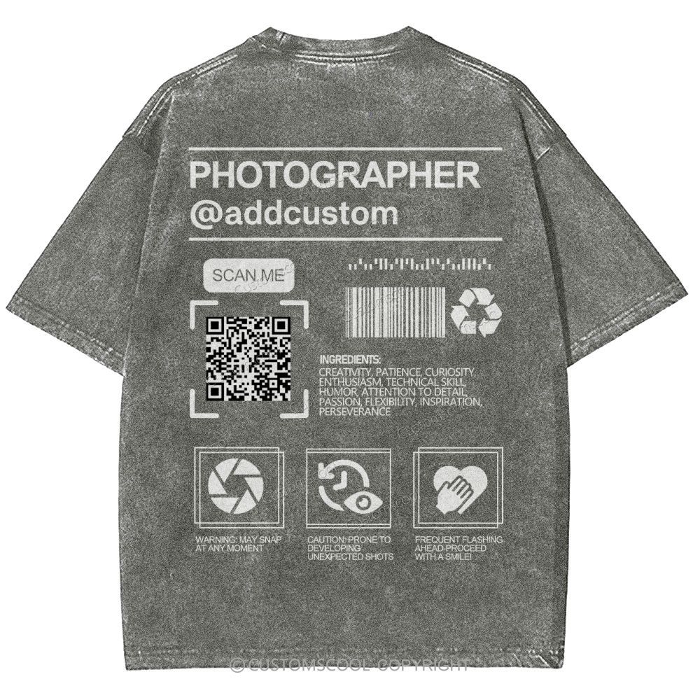 Photographer Addcustom QR Code Name Unisex Fit Washed T-Shirt Customscool