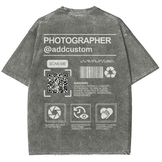 Photographer Addcustom QR Code Name Unisex Fit Washed T-Shirt Customscool