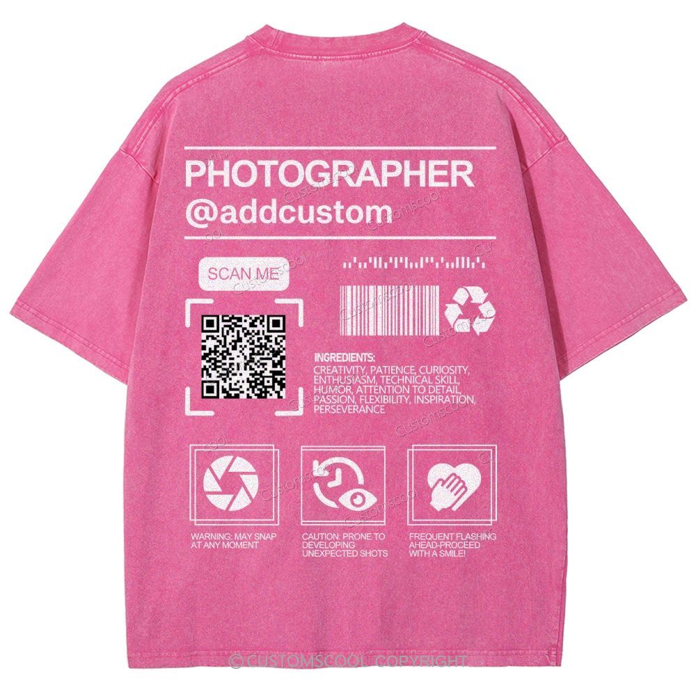 Photographer Addcustom QR Code Name Unisex Fit Washed T-Shirt Customscool