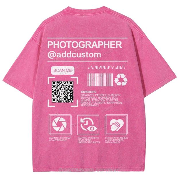 Photographer Addcustom QR Code Name Unisex Fit Washed T-Shirt Customscool
