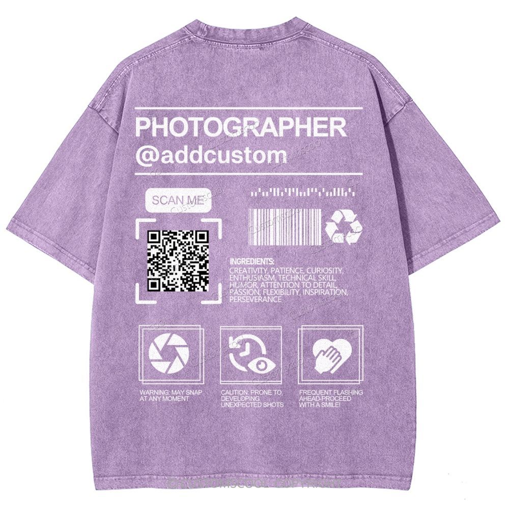 Photographer Addcustom QR Code Name Unisex Fit Washed T-Shirt Customscool