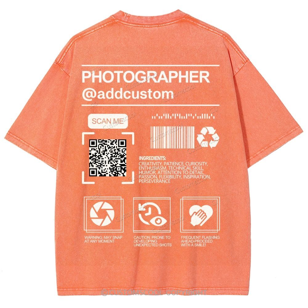Photographer Addcustom QR Code Name Unisex Fit Washed T-Shirt Customscool