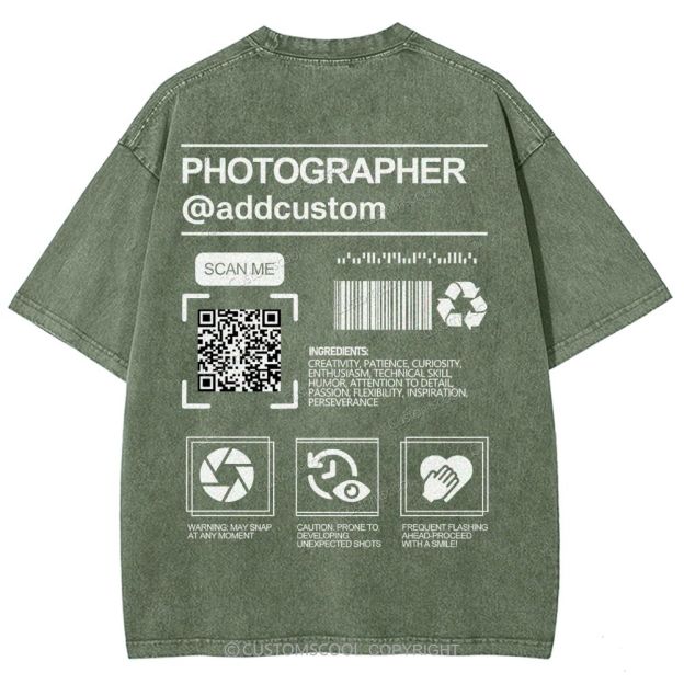 Photographer Addcustom QR Code Name Unisex Fit Washed T-Shirt Customscool
