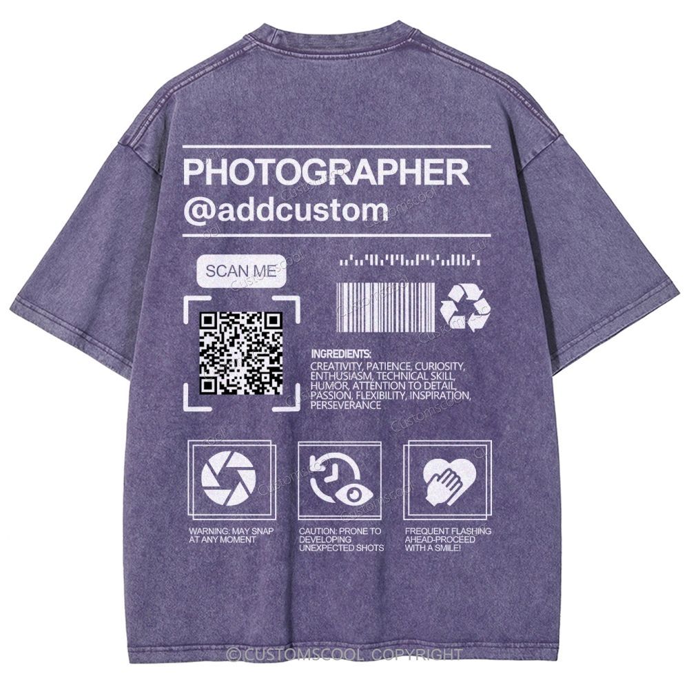 Photographer Addcustom QR Code Name Unisex Fit Washed T-Shirt Customscool