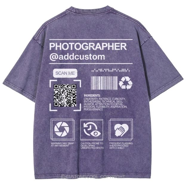 Photographer Addcustom QR Code Name Unisex Fit Washed T-Shirt Customscool